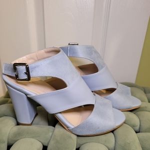 Two-tone faux-leather and suede light blue sandals, size EU 37/US 6.5